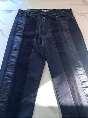 Vintage NAF NAF Black Low Rise Vertical Panel Corduroy Satin Cotton Flare Pants
